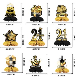 FANOST 21st Birthday Table Decorations for Him Her, Pack of 9 Gold and Black 21st Birthday Party Table Centerpieces, Legal Adult Boys Girls 21st Bday Party Honeycomb Centerpieces Decor