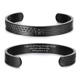 Cross Cuff Bangle Bracelets for Men : Engraved Bible Verse American Flag Cross Bracelet Men's Faith Christian Jewelry Gifts for Men Son Dad Brother Husband Prayer,I Can do All Things Through Christ