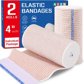 AZEN 4in Premium 2 Pack Elastic Bandage Wrap, Compression Wrap Bandage for Legs, Ankle, Knee, Tummy, Body, Lymphedema Wraps for Legs, Latex-Free