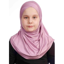 Ecardin Turkish Girls' Muslim Islamic Scarf Hijab - 100% Polyester, Elastic Under Chin, Solid Colors, Ages 4-10 (Laylak)