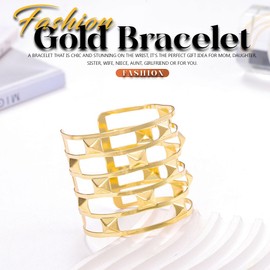 Jovono Boho Hollow Cuff Bracelet Gold Layered Bangle Bracelets Chunky Design Hand Bangle Jewellery 1 Piece for Women