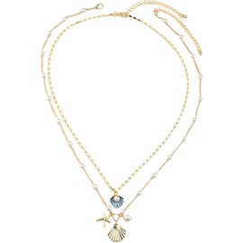 AMBEERT 2Pcs Shell Necklace, Starfish Necklace, Ocean Style Layered Shell Choker for Women, Beach Holiday Summer Jewelry, Elegant Gold Seashell Pendant, Stylish Surfer for Girls