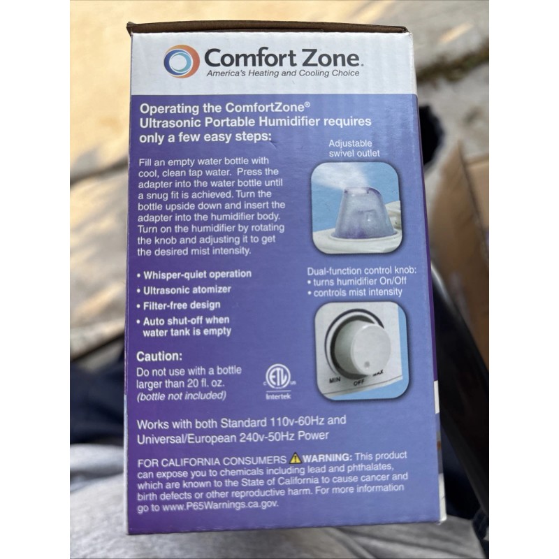 Comfort Zone portable ultrasonic humidifier CZHD20 complete w/box tabletop EWC
