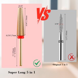 Super Long 5 in 1 Nail Drill Bits Professional 3/32'' Carbide Tungsten Bits Two Way Rotary Advanced Safety Bit Manicure Nails Art Accessories for Manicure Pedicure Cuticle Acrylic Nails
