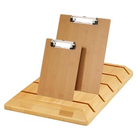 PH PandaHall Wooden Clipboard Holder, 9.4x5.5 inch Menu Holder Tabletop Display Stands Memo Board Holder Desktop Display Stand Document Holder for Classroom Office Store (Holds 5 Clipboards)