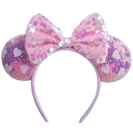 Exquisite Big Ears Headbands With Bow & Shiny Sequins, for Valentine’s Day Costume Cosplay Glitter Party, for Kids & Adult, Pink