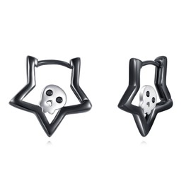 Skull Star Earrings 925 Sterling Silver Gothic Skull Star Hoop Earrings Pentagram Jewelry Gifts for Women Men Mom