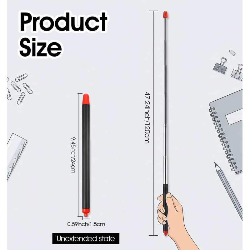 Pointer Stick, Retractable Telescoping Pointer (Black)