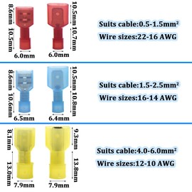 Yosawa 320 Pieces Nylon Fully Insulated Male/Female Spade Wire Crimp Connector Quick Disconnects Wire Terminals Connector Set Red Blue Yellow (NLGM)