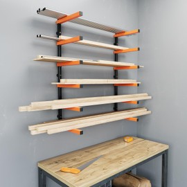 ECOTRIC Lumber Rack Wall Mount Wood Organizer Lumber Organizer - Heavy Duty Metal 6 Levels Shelf Lumber Storage Rack Max 600 Lbs (1 Pack), Indoor & Outdoor Use - Orange