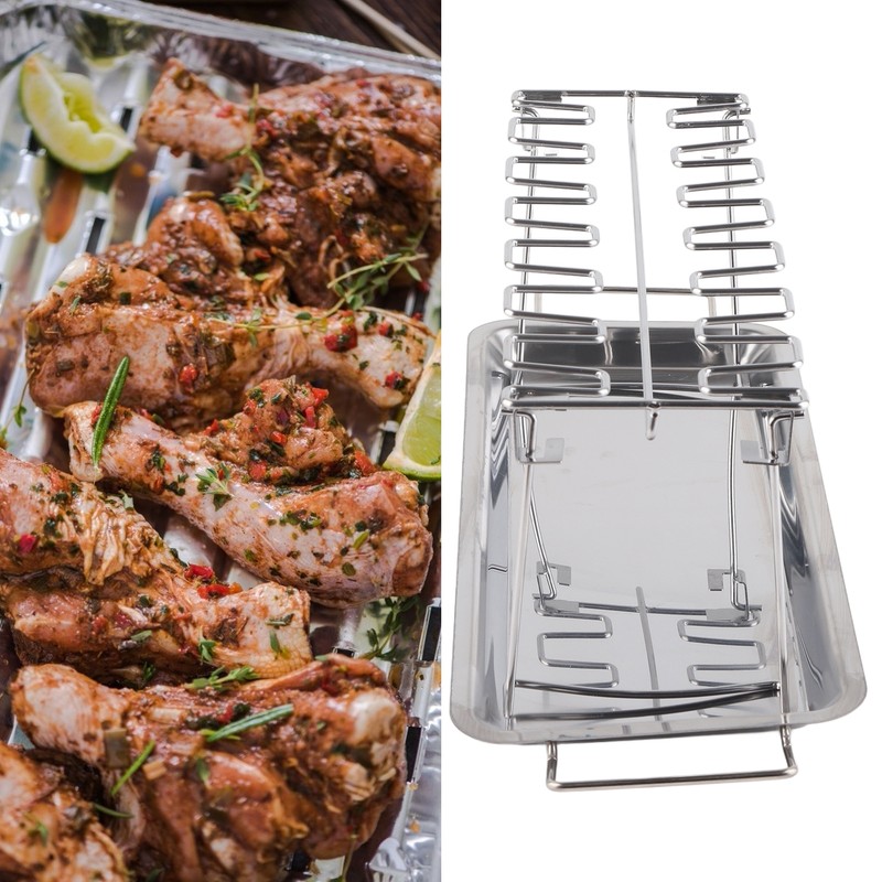 Chicken Leg Grill Rack with Drip Pan Stainless Steel Roaster