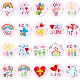 Geyee 600 Pcs Christian Religious Stickers for Kids Jesus Faith Shape Easter Stickers Catholic Child Drawn Scripture Decors for Toddler Art Crafts(Drawing Style)