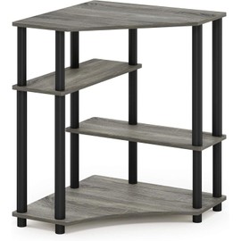 HomeStock Island Oasis Space Saving Corner Desk with Shelves 31.1W x 28.5H x 22.5D Inches with Composite Wood and PVC Tubes French Oak Gray