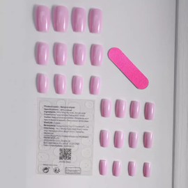 Pink Press on Nails Short Square Fake Nails with Design Solid Color Pink Glue on Nails Glossy Acrylic Nails Reusable Artificial False Nails for Women Girls Daily Wear Manicure 24pcs