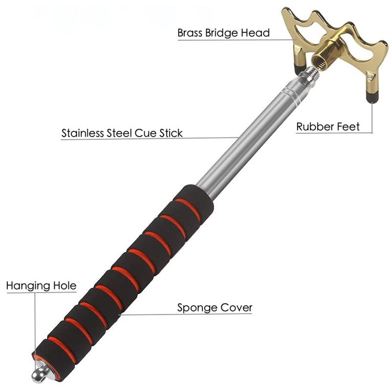 Cue Stick with 3 Brass Bridge Heads, Retractable Pool Cue,