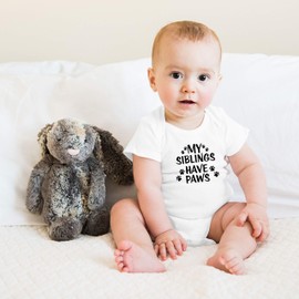 Witty Fashions My Siblings Have Paws - Funny Baby Bodysuit - Christmas Gift (6-12 Months, White)