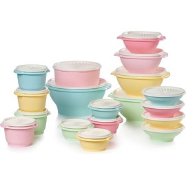 Tupperware Heritage Collection, 36 Piece Food Storage Container Set in Vintage Colors, Dishwasher Safe and BPA Free (18 containers, 18 lids)