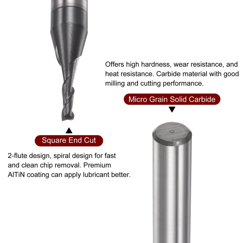 sourcing map Square End Mill 2mm x 6mm Cutting 6mm