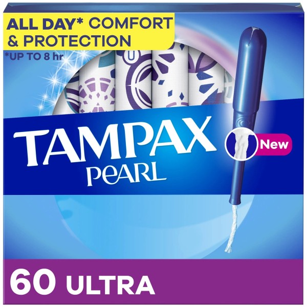 Tampax Pearl Tampons with LeakGuard Braid, Ultra Absorbency, 60 Ct,Compact