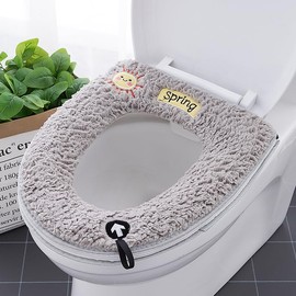 2Pcs Universal Home Toilet Seat Cushion with Hanging Loop Bathroom Soft and Warm Washable Toilet seat Cover Pads (Grey+Pink)