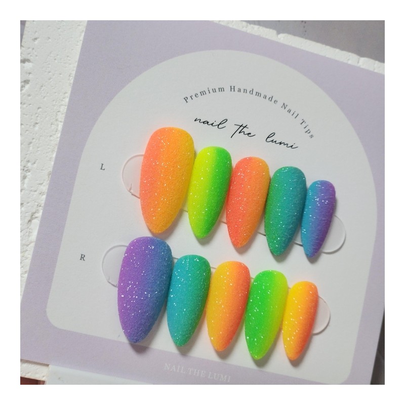Rainbow Sugar Handmade Nail Tips - Short Ballerina / 레인보우