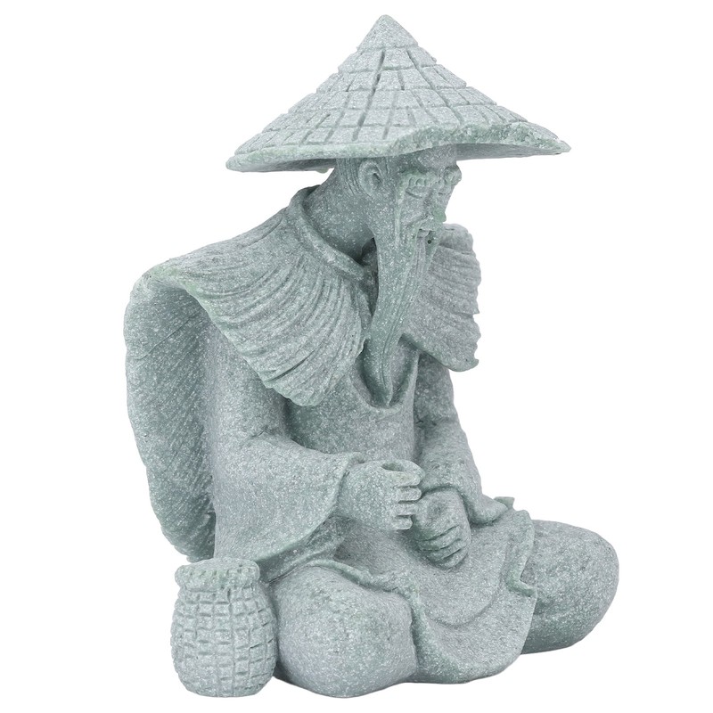 Fisherman Statue Sitting Fishing Old Man Figurine Small Desk Ornament