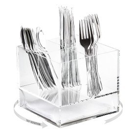 ELTOW Acrylic Swivel Silverware Caddy, Stylish Kitchen Table organizer – made with Clear Lucite, Holds Spoons, Forks, Knives, Straws, and Napkins