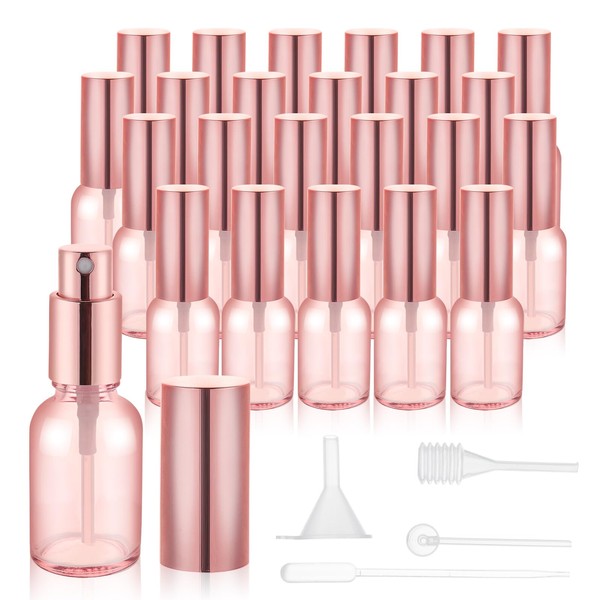 RAMFIYN 24 pack 10ml Pink Glass Spray Bottles Refillable Empty
