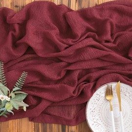 Aoksunova Muslin Wedding Table Runner, Burgundy Red, 80 cm x 3 m, Cheesecloth, Washable
