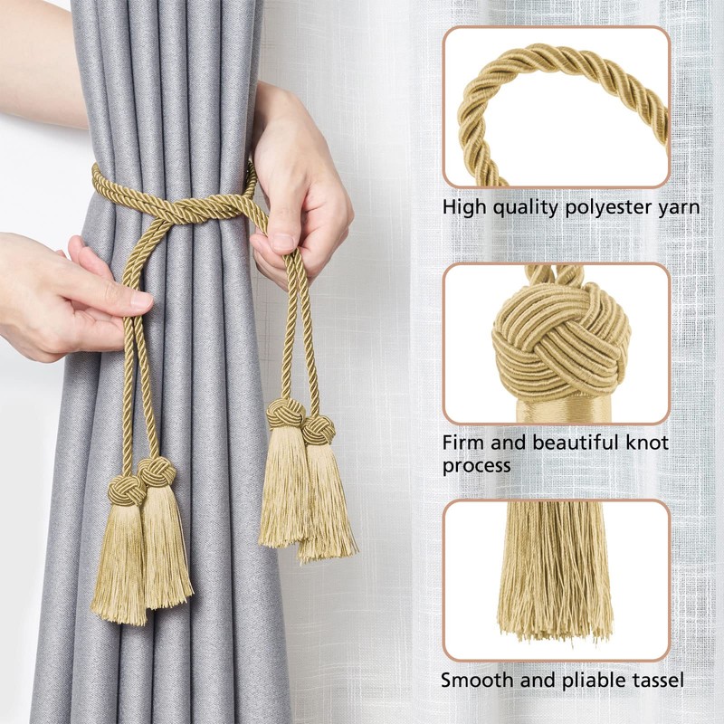 Pretty Jolly 4 Pack Double-ended Tassel Curtain Tiebacks Handmade Braided