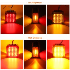 Pedestal Fender Light Double-Face Square Amber/Red 39 LED Clear Lens Stud Mount Stop Turn Tail Signal Trailer Light for Semi Truck Peterbilt Kenworth Freightliner Towing Dual-Face Waterproof 2 Pack