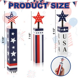COCHIE Wooden 4th of July Decorations Set, Red White Blue Decor, Patriotic Memorial Day Tiered Tray Decor, Labor Day Decorations, Fourth of July Decoration for Home Office Table (Flag Print)