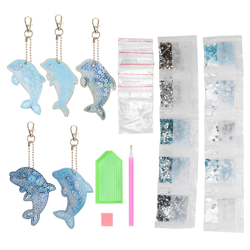 5Pcs Dolphin Diamond Painting Keychain DIY 5D Cartoon Pendant Stylish