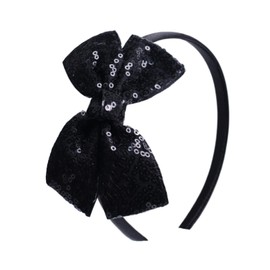 Kiszu Sparkly Sequin Hair Bow Headband for Girls, Kids, and Toddlers - Fashion Cute Boutique Style Hair Accessory - 1 Piece (Black)