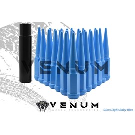 Venum wheel accessories 32 Pc Powder Coated Light Blue Spike Lug Nuts | M14x1.5 | 4.5 inch Tall | 1 Piece Construction | for 2012-2020 RAM 2500 3500 Dually Heavy Duty 8x6.5 8 Lug