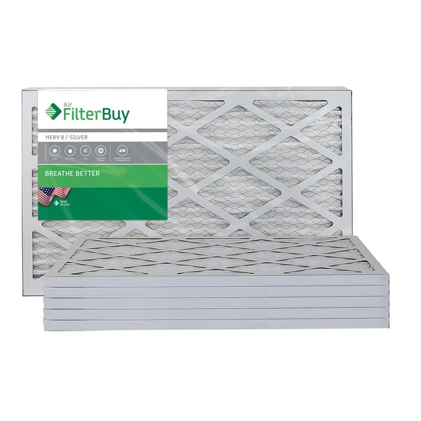 Filterbuy 16x25x1 Air Filter MERV 8, Pleated HVAC AC Furnace Filters (6-Pack, Silver)