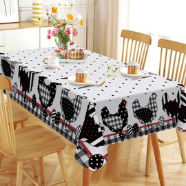 Tailus Easter Chicken Hen Rectangle Tablecloth 60 x 84 Inch, Easter Egg Polka Dots Decorative Table Cloth Farm Dining Table Cover, Spring Buffalo Plaid Farmhouse Rustic Dinner Party Picnic Decoration