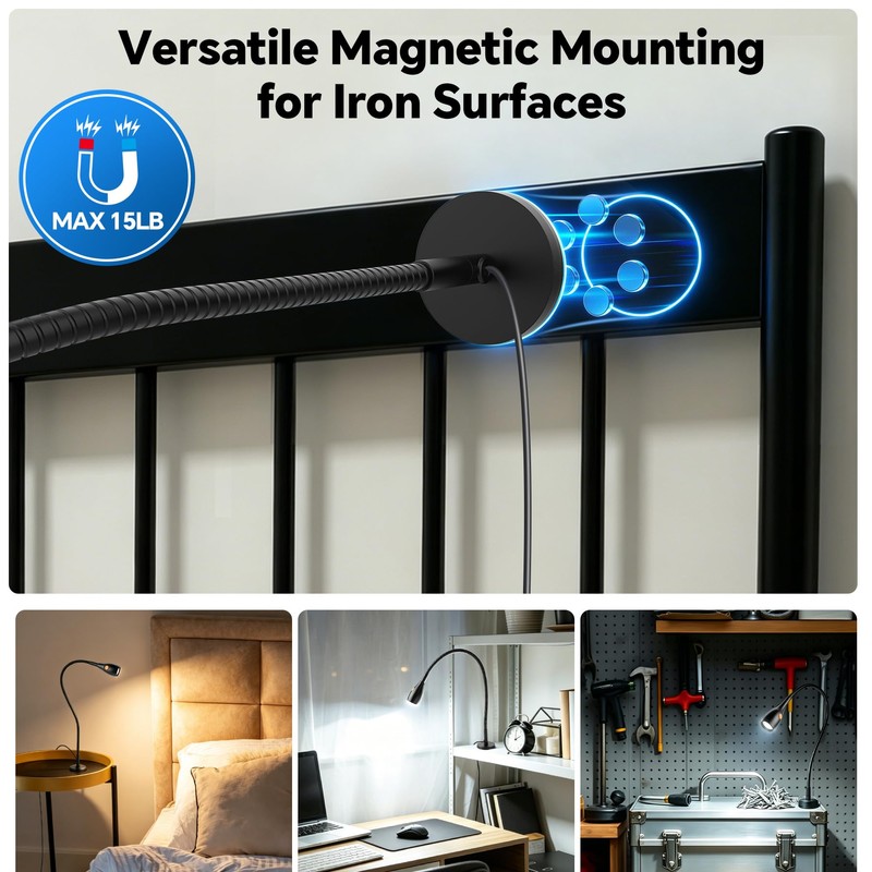 acegoo Minimalist Magnetic Reading Light for Bed Headboard Dimmable LED
