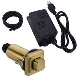 BESTILL Sink Top Garbage Disposal Air Switch Kit with Dual Outlet, Brushed Gold Full Brass Long Button (Square)