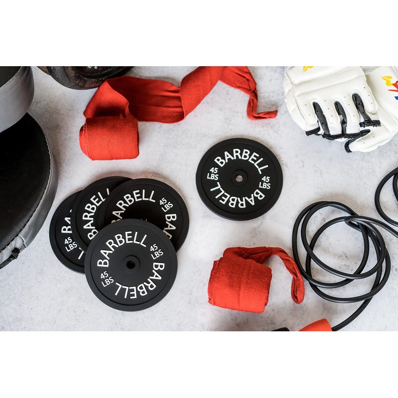 Barbell Bumper Plate Drink Coasters Set of 6, Round Black