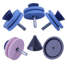 Adefol 4pcs Double Layer Whetstone Lawn Mower Blade Sharpener for Drill with Blade Balancer for Power Drill Hand Drill