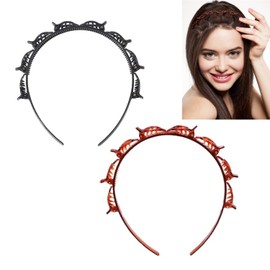 JZK 2 x Hair Pin Headband, Plastic Double Layer Twist Plait Hairpin Headbands, Hair Band, Styling Accessories for Girls Women (Black + Brown)