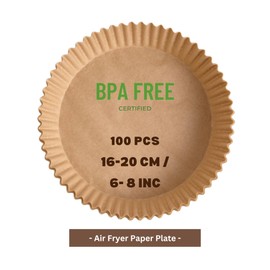 100PCS Natural Food Grade Non-Stick Air Fryer Parchment Paper Liners - Oil-Proof, Disposable Baking Liners for Easy Cleanup (Round, 16 CM)