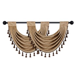 Thick Chenille Waterfall Swag Valances for Living Room Valance Curtains for Kitchen,Pack of 2 (Coffee, 30" W x 22" L)