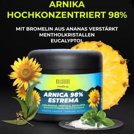 Kalahari Arnica 98% Gel - Extreme and Extra Strong Reinforced with Pineapple Extract - Intensive Effect for Massages Muscles & Joints - Cooling Gel, Natural Ingredients, Made in Italy - 500 ml