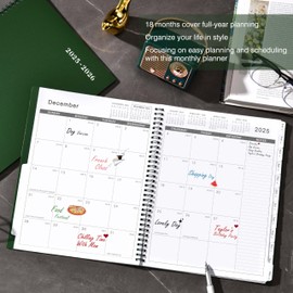 2025-2026 Monthly Planner/Calendar, 18 Monthly Planner 2025-2026 with Tabs & Pocket, Contacts and Passwords, Thick Paper, Twin-Wire Binding - Dark Green (9" x 11")