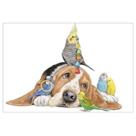 Mary Lake-Thompson BT797 Basset Hound and Birds Flour Sack Towel 30 Inches Square Design in Lower Center Only