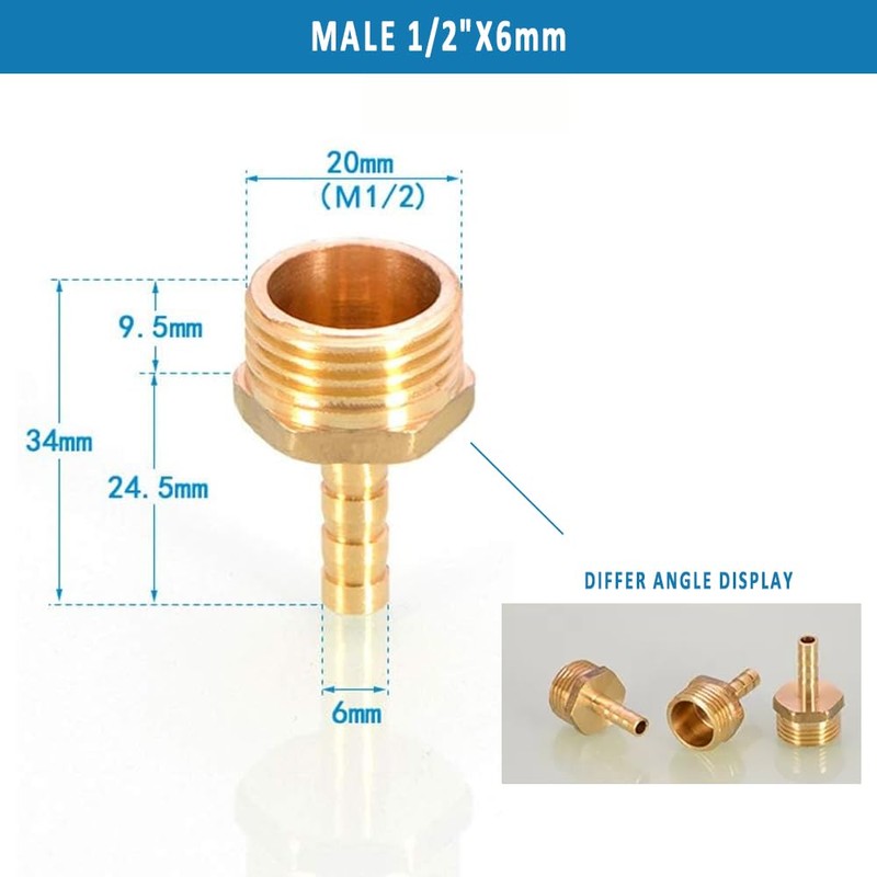 Male BSP Thread 1/2" Male Thread Pipe Fitting 6 mm
