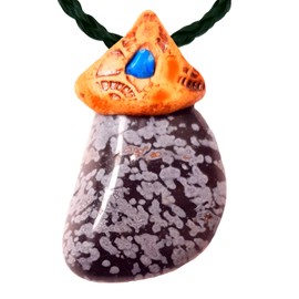 Smoky Quartz Obsidian Snowflack Healing Crystals Stone Necklace Hand Made Unisex Surfers Gift, Flocon de Neige en