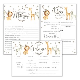 The Little Party Company Baby Shower Game - 3 in 1 Pack of White Watercolour Safari Game Cards Baby Shower Games Unisex (BSWHITESAF3IN1)